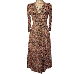 Zara TRF Animal Cheetah Print Pleated Shoulder Lined Jacket Dress Sz Small Maxi